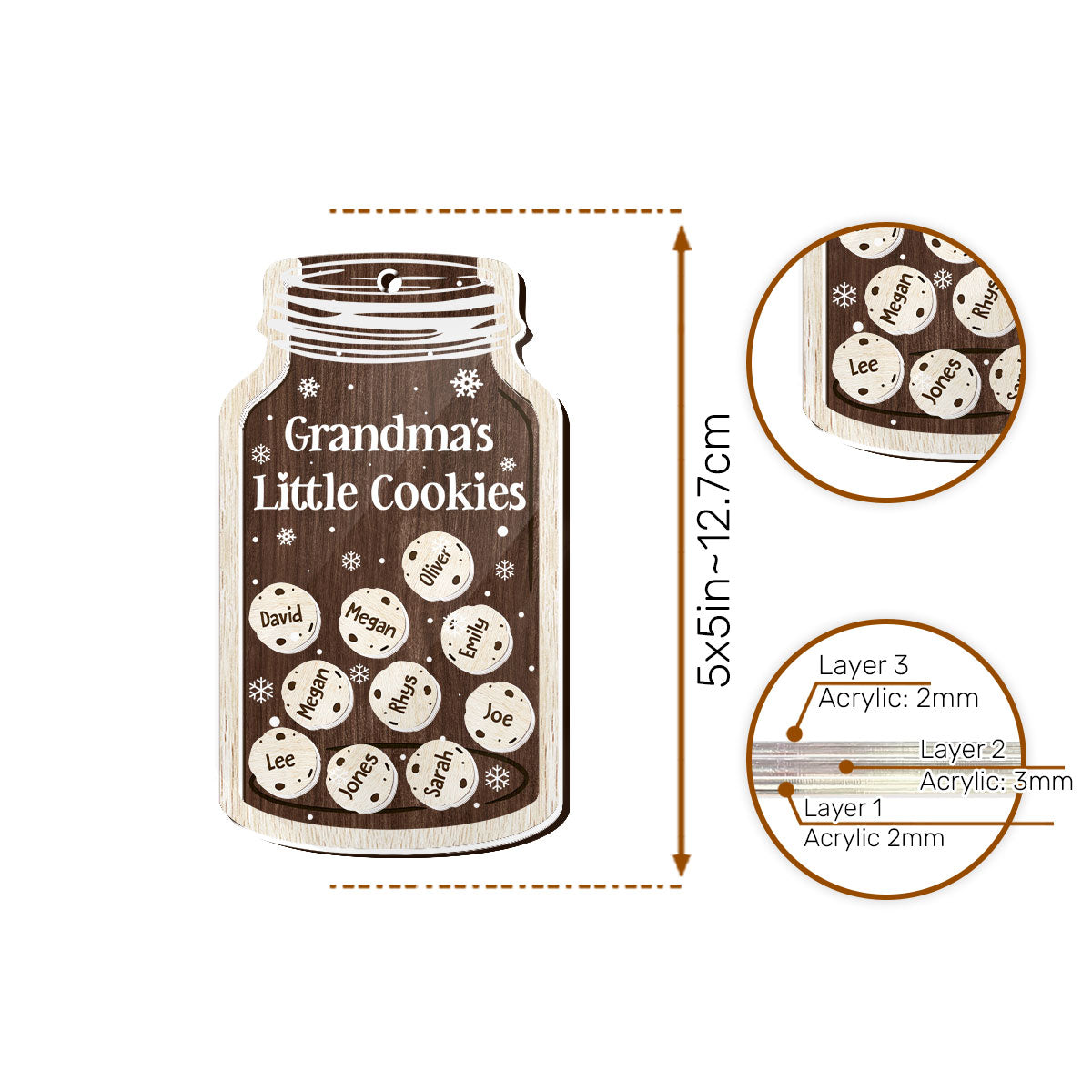 Grandma's Little Cookies | Personalized 3 Layered Christmas Shaker Ornament JSCSOPL2620L