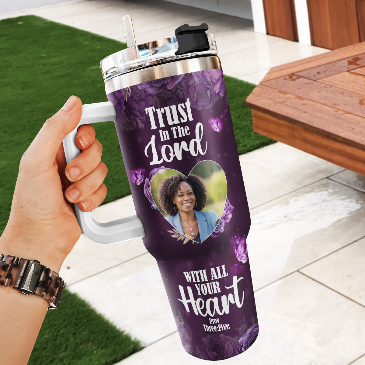 Trust In The Lord With All Your Heart | Personalized Stainless Steel Tumbler