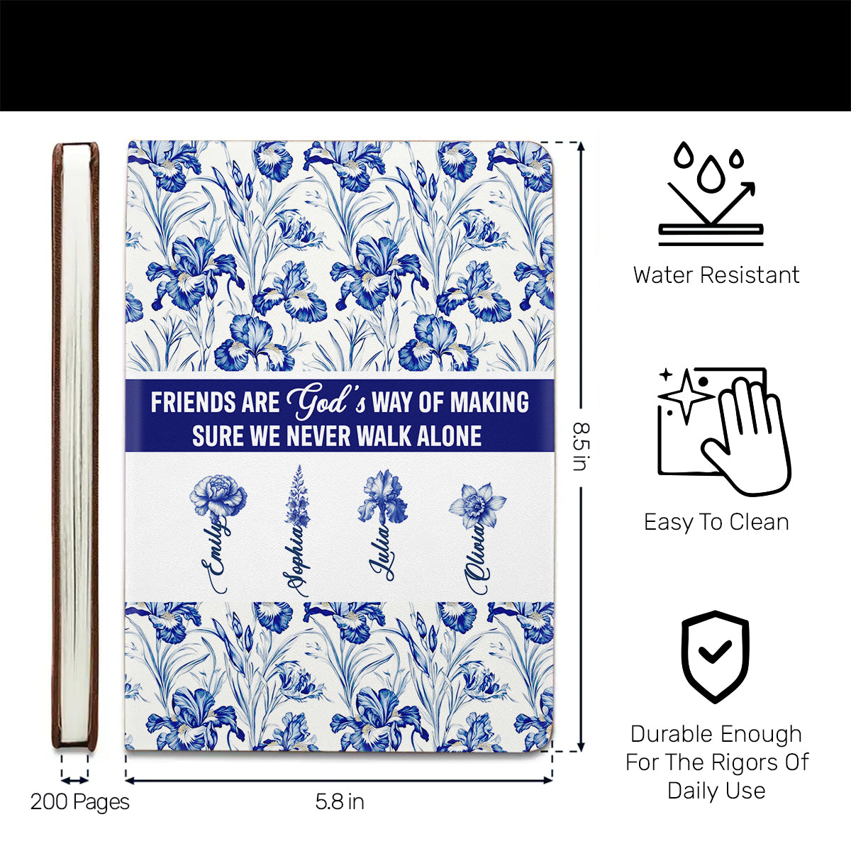 A Friend Is God's Way Of Making Sure We Never Walk Alone | Personalized Leather Cover Notebook