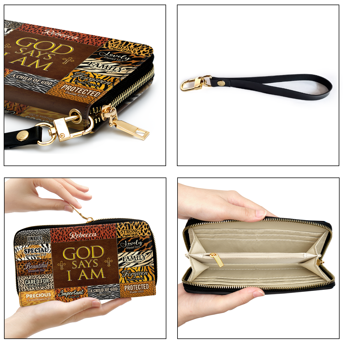 Jesuspirit | Personalized Leather Clutch Purse With Wristlet Strap Handle | Spiritual Gifts For Christian Women | God Says I Am Unique CPM724