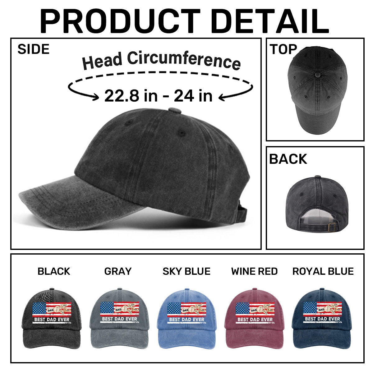 Best Dad Ever | Personalized Vintage Washed Denim Cap