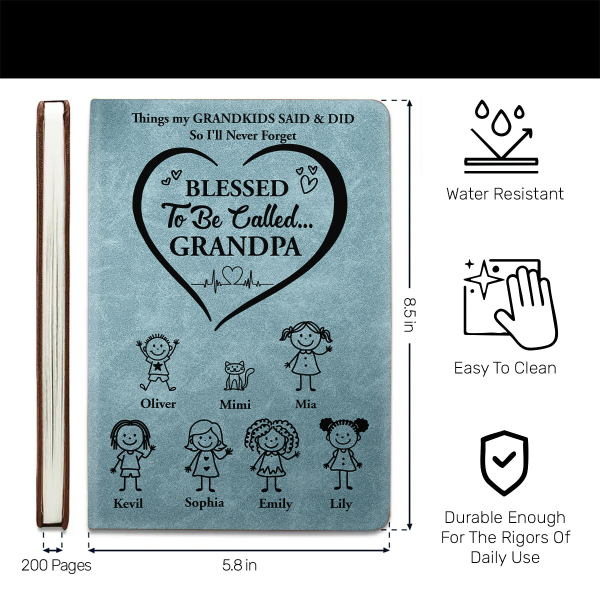 Blessed To Be Called Grandpa Grandma Grandkids Edition | Personalized Leather Cover Notebook