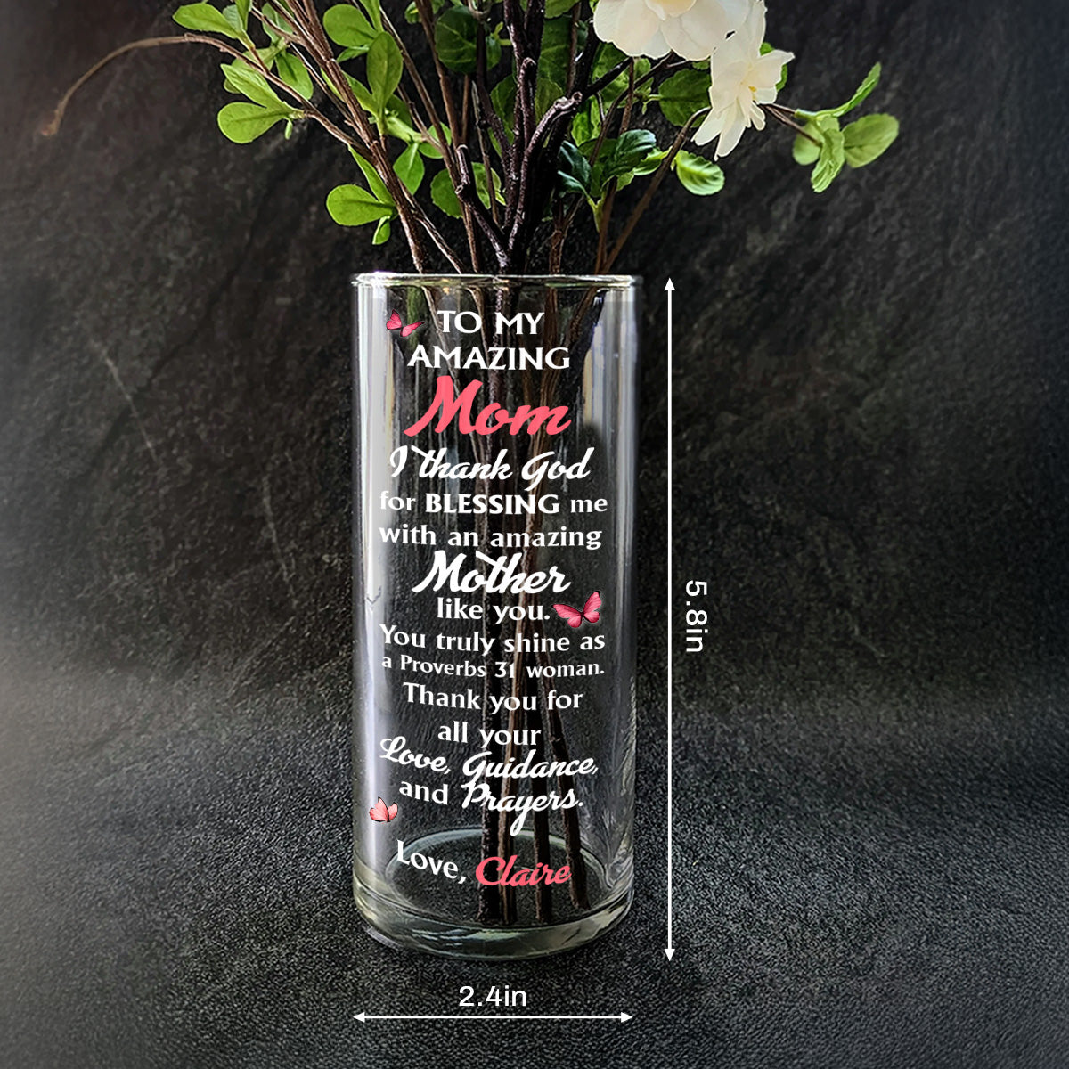 To My Amazing Mom | Personalized Glass Vase