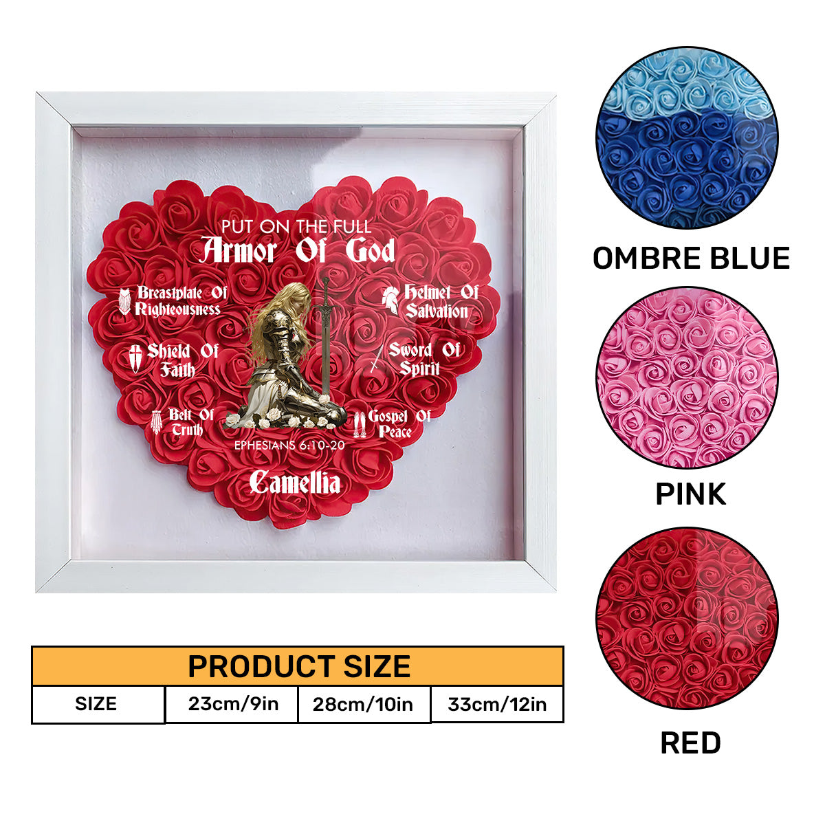 Put On The Full Armor Of God | Personalized Heart Flower Shadow Box