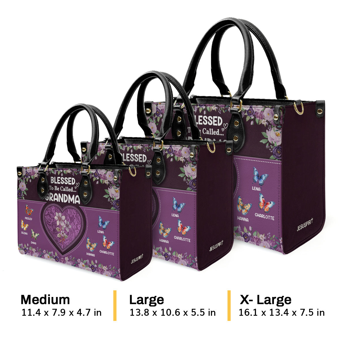 Blessed To Be Called Grandma Butterfly | Personalized Leather Handbag