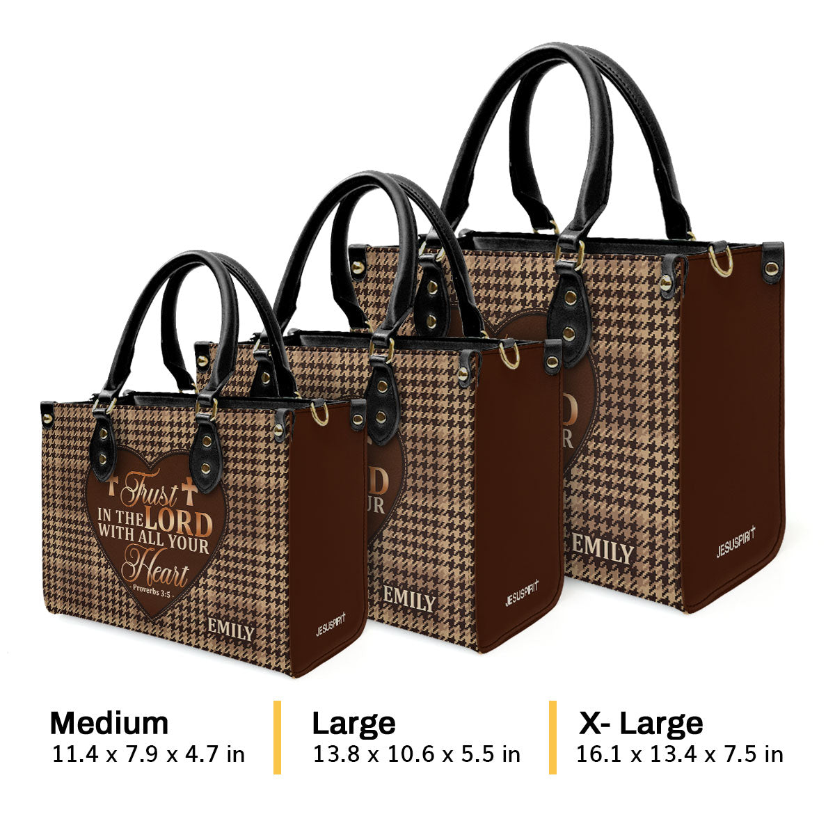 Jesuspirit | Personalized Leather Handbag With Zipper | Trust In The Lord With All Your Heart LHBM796