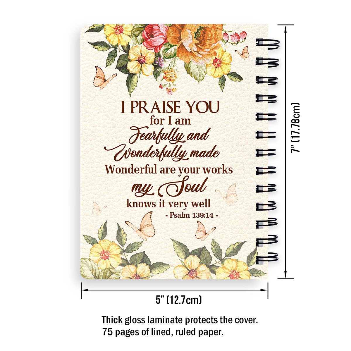 Jesuspirit Personalized Spiral Journal | Faith Gift From God For Christian People | Psalm 139:14 | I Am Fearfully And Wonderfully Made SJH733