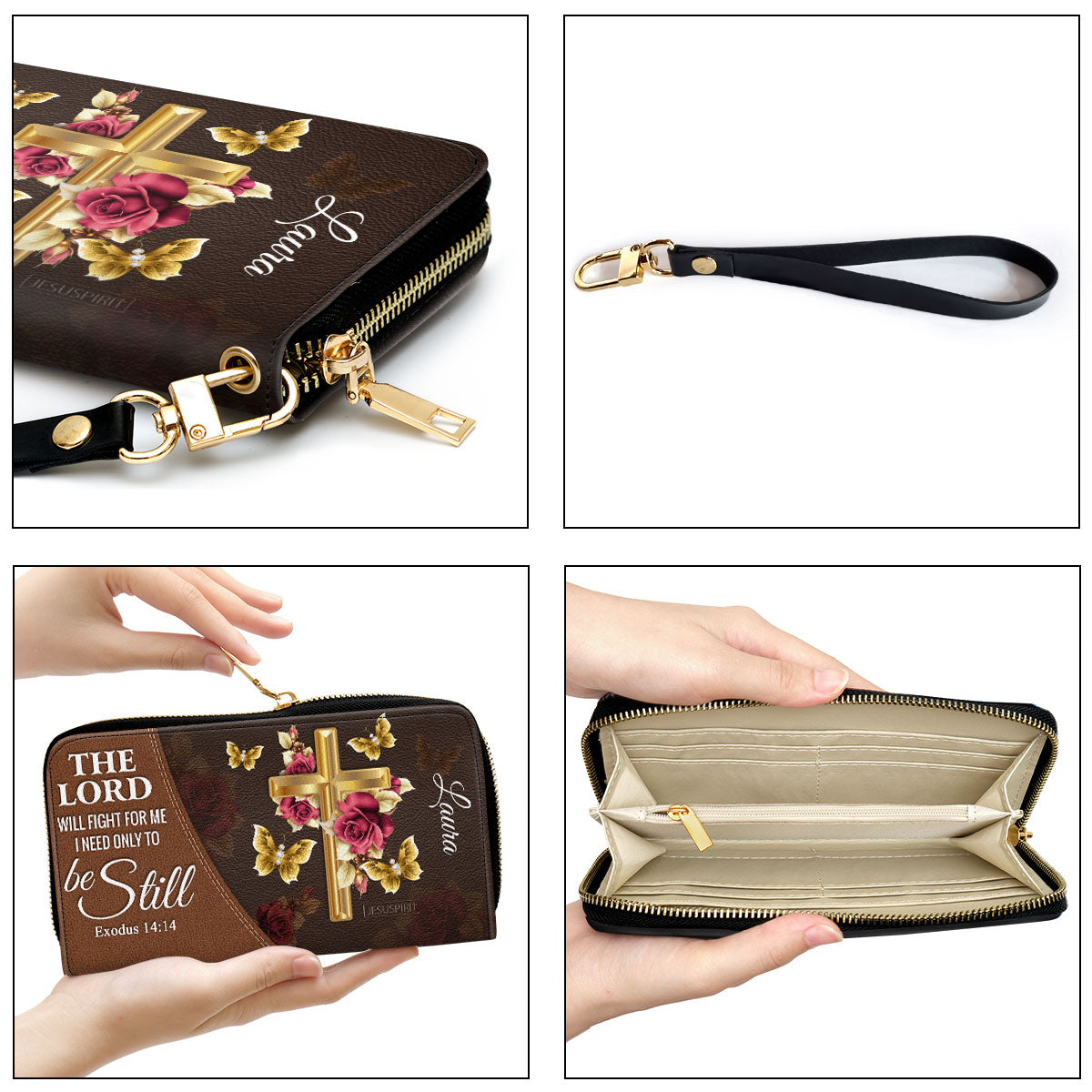 Gorgeous Personalized Rose And Cross Clutch Purse - I need only to be still NUH298