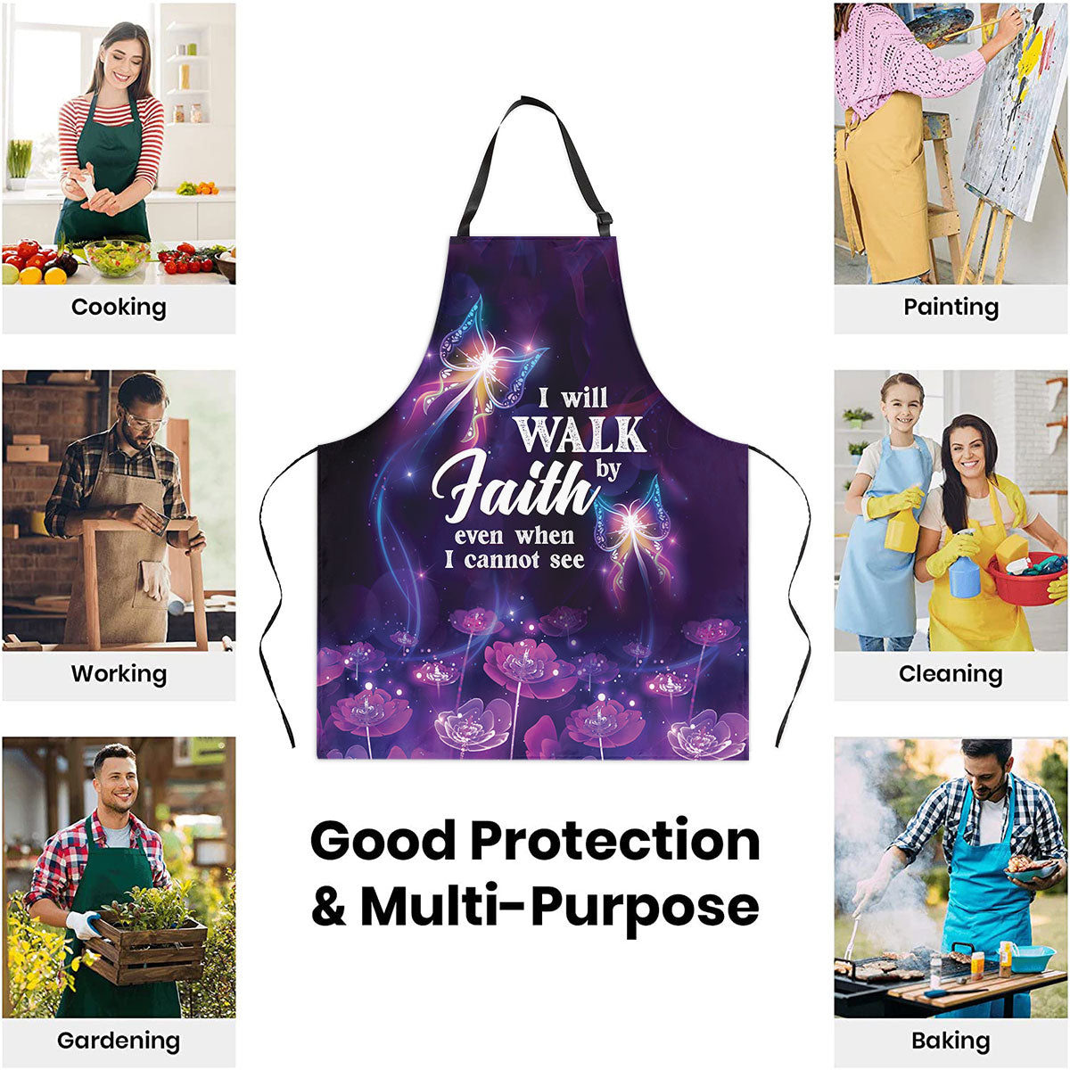 Jesuspirit | I Will Walk By Faith Even I Cannot See | Apron With Neck Strap | Flower And Butterfly A49