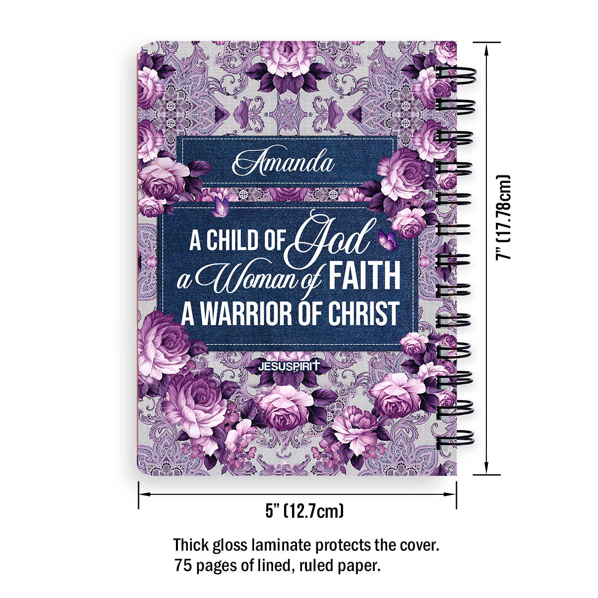 Jesuspirit | Brilliant Gift For Christian Ladies | Personalized Spiral Journal | Roses And Butterfly | A Woman Of Faith SJM19