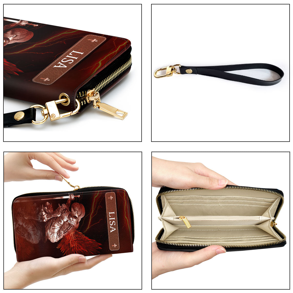 Jesuspirit | Personalized Zippered Leather Christian Clutch Purse | Inspirational Gifts For Religious Women | Who Kneels Before God Can Stand Before Anyone NUM381C