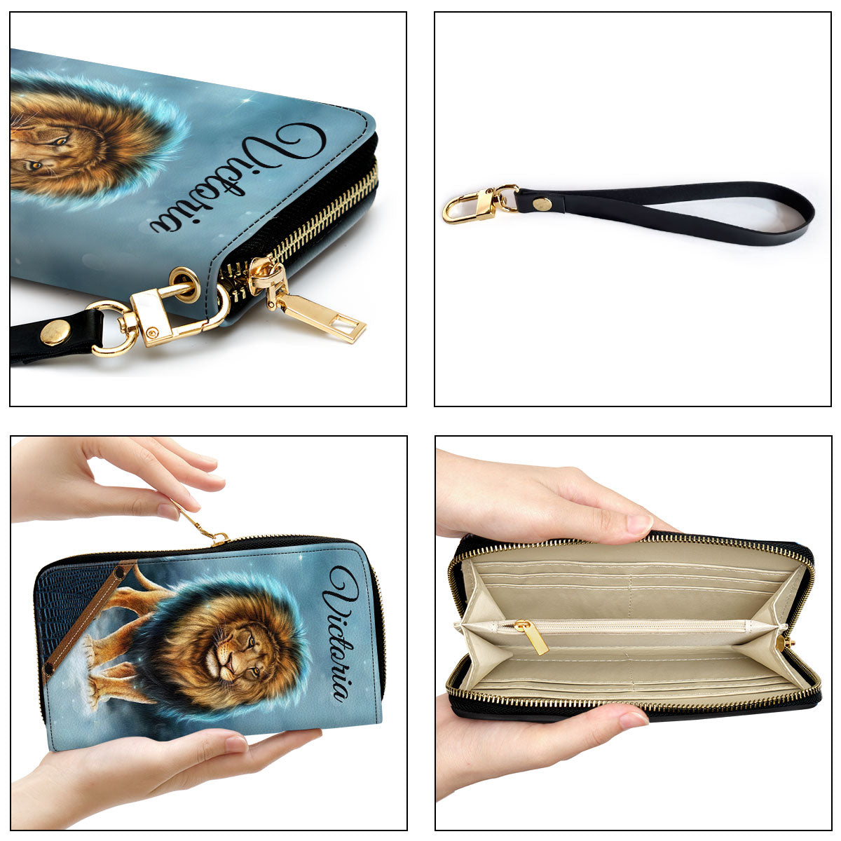 Jesuspirit | If God Is For Me Who Can Be Against Me | Romans 8:31 | Personalized Lion Zippered Leather Clutch Purse | Spiritual Christian Gifts For Women NUM461C