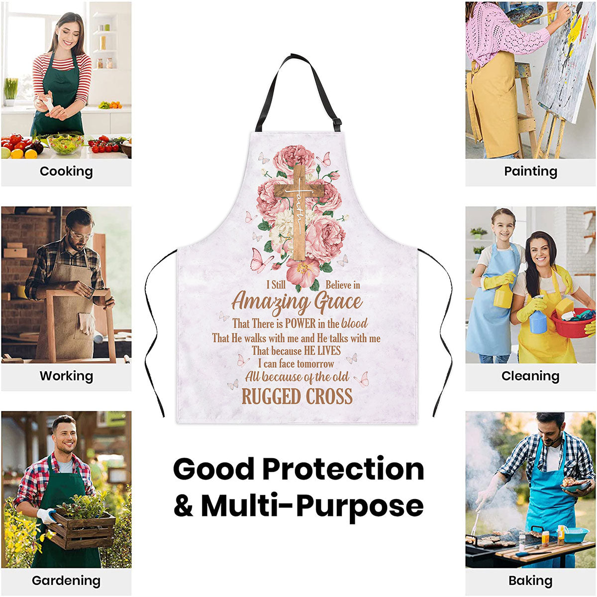 Jesuspirit | Apron With Neck Strap | Flower And Cross | I Still Believe In Amazing Grace A15