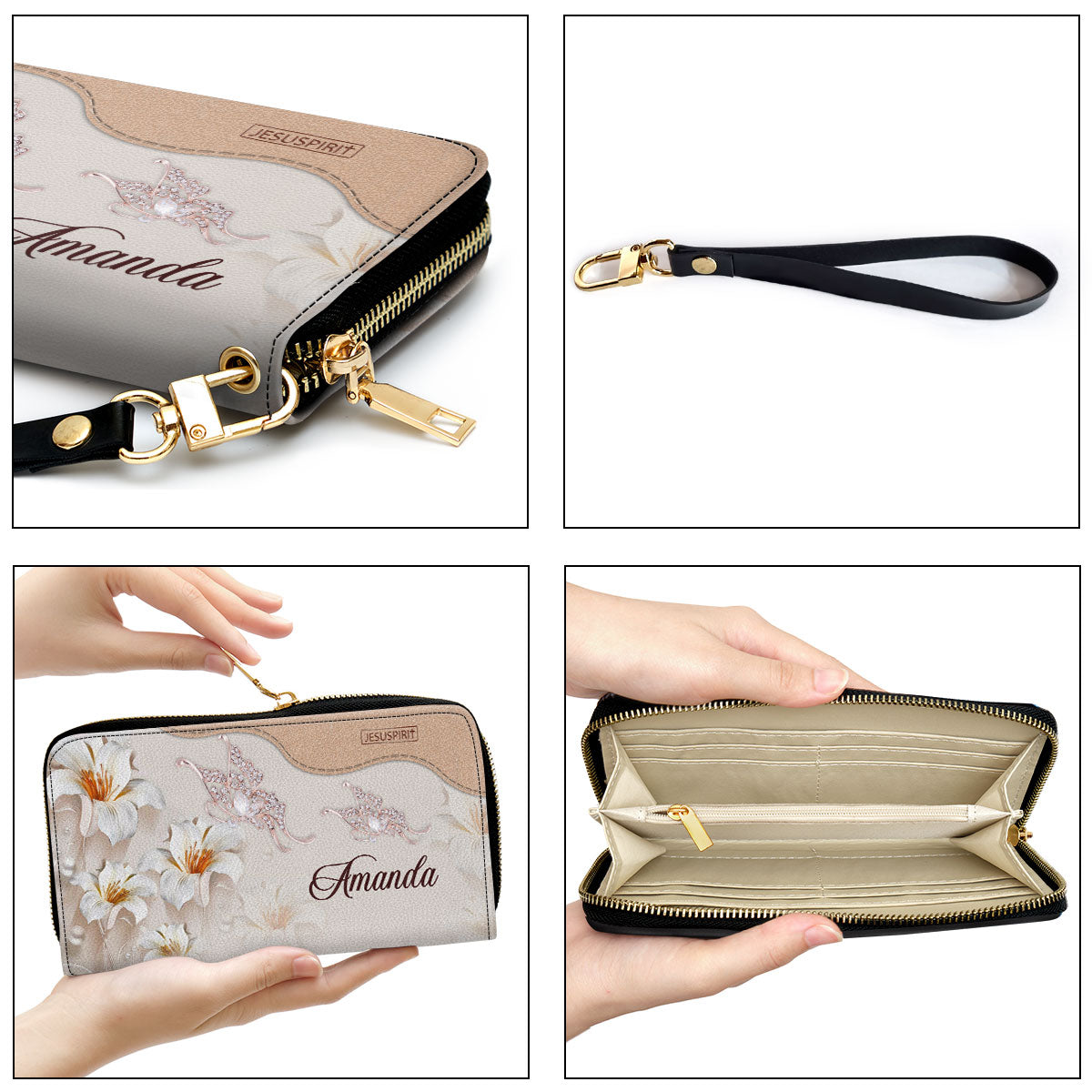 Jesuspirit | Personalized Lily Zippered Leather Clutch Purse | John 1:1 | Christian Gifts For Women Of God | The Word Was With God NUH337H