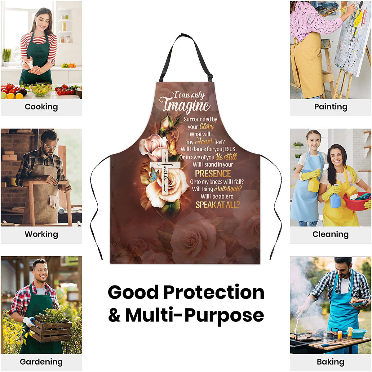 Jesuspirit | Faith Cross And Roses | I Can Only Imagine | Unique Gift For Christians | Apron With Tie Back Closure HN122