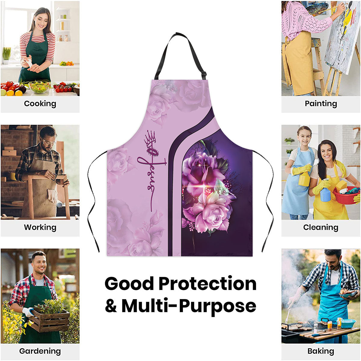 Jesuspirit | Useful Gift For Christian Woman | Rose And Cross | Apron With Neck Strap AHM01