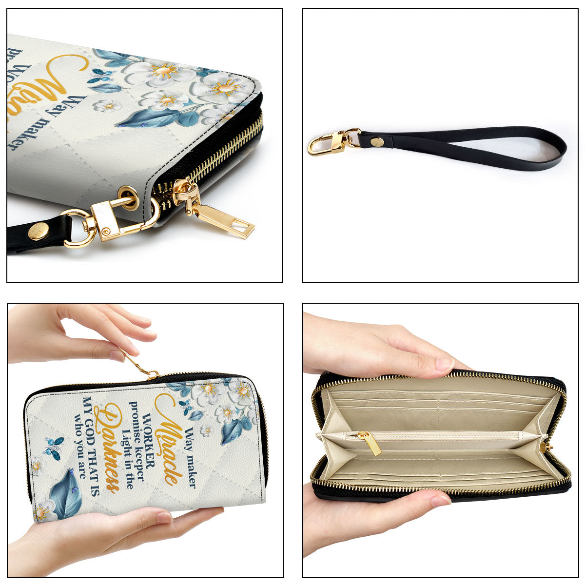 Jesuspirit | Way Maker And Miracle Worker | Flower And Butterfly | Personalized Leather Clutch Purse CPHN612