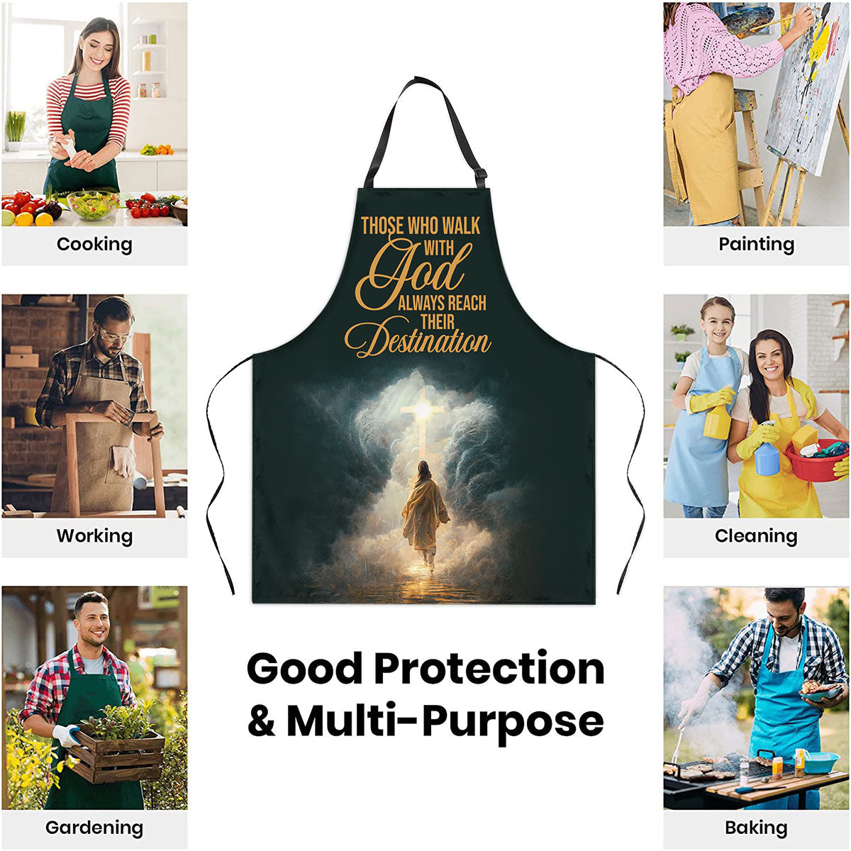 Jesuspirit | Those Who Walk With God Always Reach Their Destination | Jesus & Cross | Apron With Neck Strap AHM06