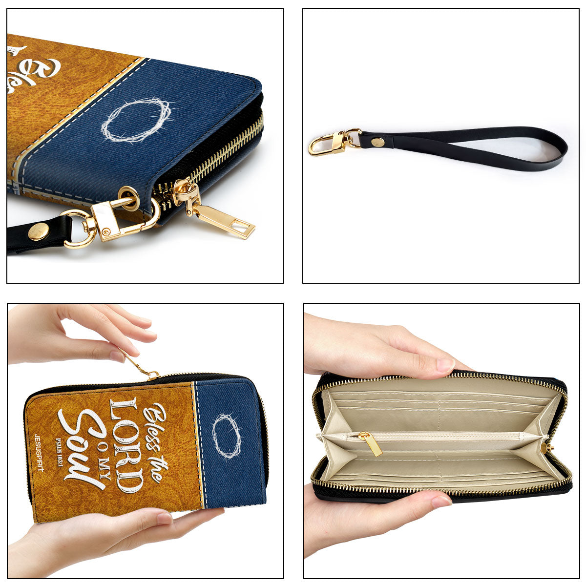Jesuspirit | Personalized Leather Clutch Purse | Spiritual Gifts For Christian Women | Psalm 103:1 | Bless The Lord O My Soul CPHN675