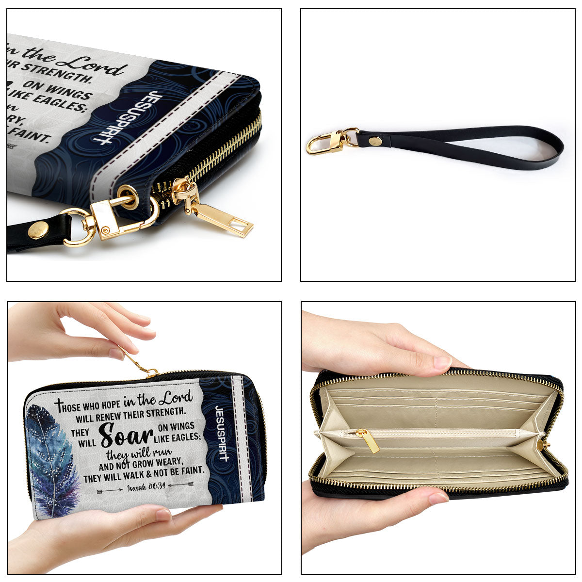 Jesuspirit | They Will Soar On Wings Like Eagles | Christ Gifts For Women Of God | Isaiah 40:31 | Personalized Clutch Purse NUHN310B