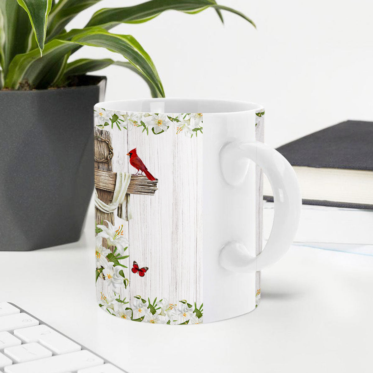 Beautiful Cardinal Birds And Cross White Ceramic Mug - Will I Dance For You Jesus NUHN182