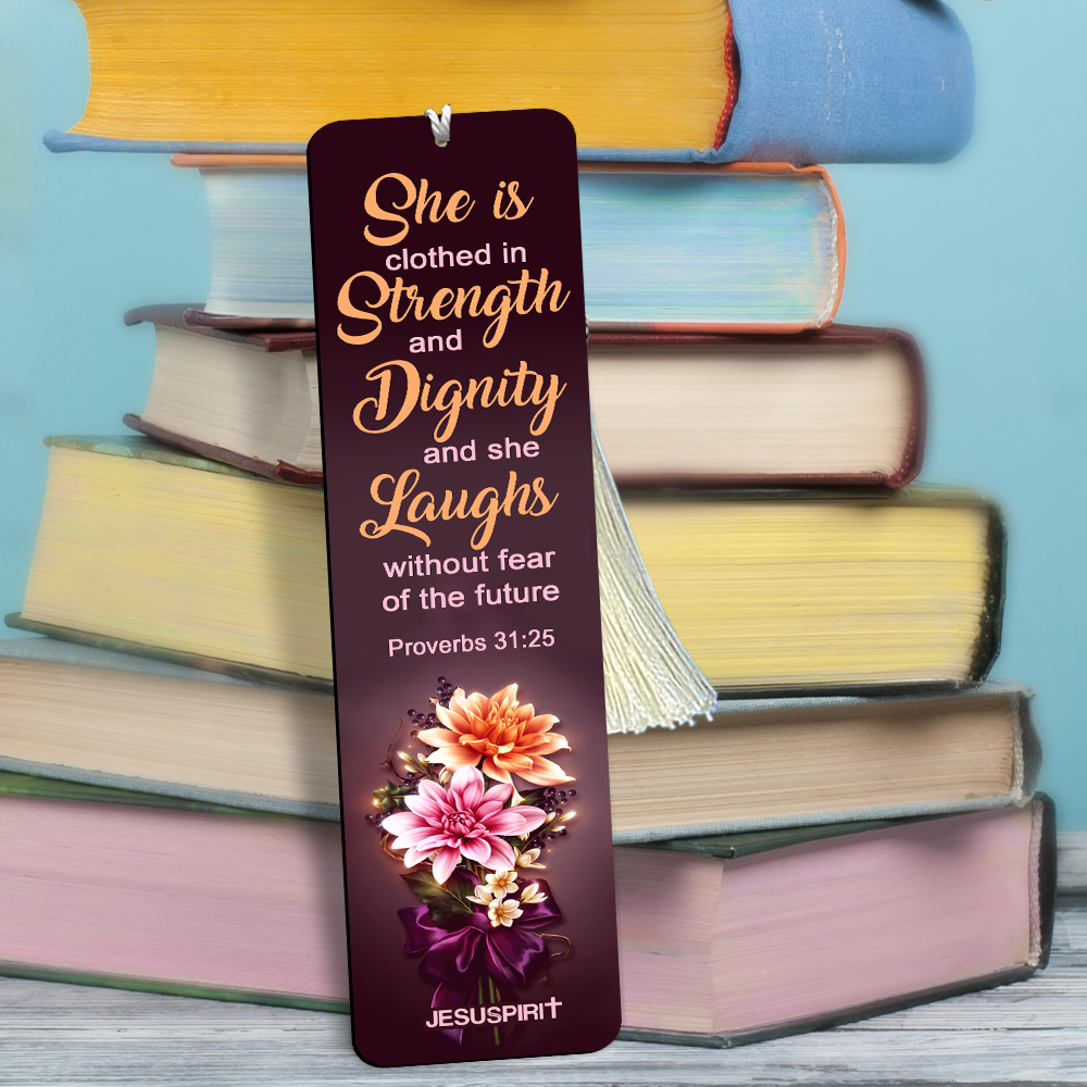Personalized Wooden Bookmarks - She Is Clothed With Strength And Dignity BM08