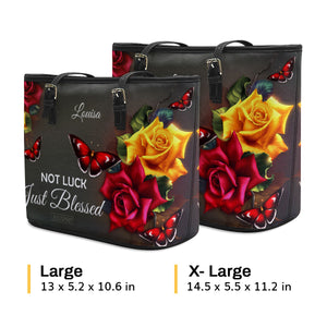 Adorable Personalized Rose Large Leather Tote Bag - Not Luck, Just Blessed H08