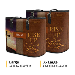 Rise Up And Pray - Unique Personalized Cross Large Leather Tote Bag H10
