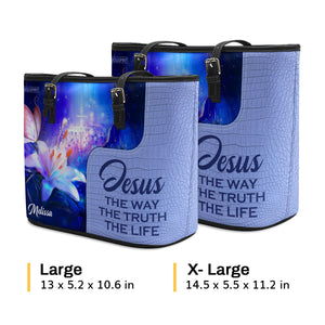 Jesus The Way The Truth The Life - Lovely Personalized Lily Large Leather Tote Bag H13