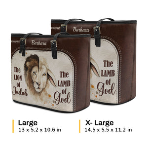 The Lion Of Judah The Lamb Of God - Unique Personalized Large Leather Tote Bag HIHN319