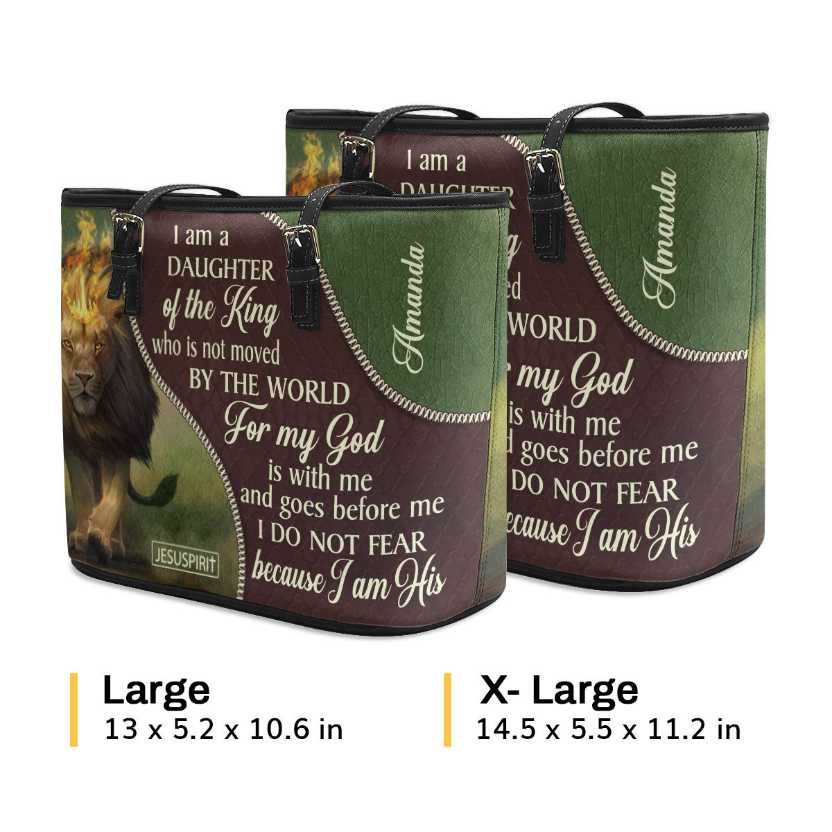 Personalized Large Leather Tote Bag - For My God Is With Me And Goes Before Me HIM317