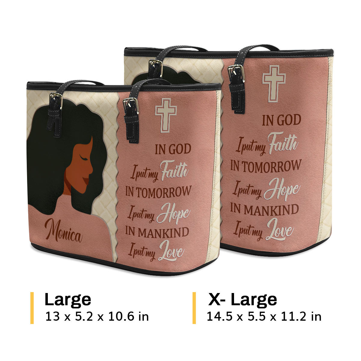 Special Personalized Large Leather Tote Bag - In God I Put My Faith HM391