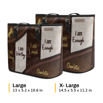 Special Personalized Large Leather Tote Bag - I Am Worthy HN11