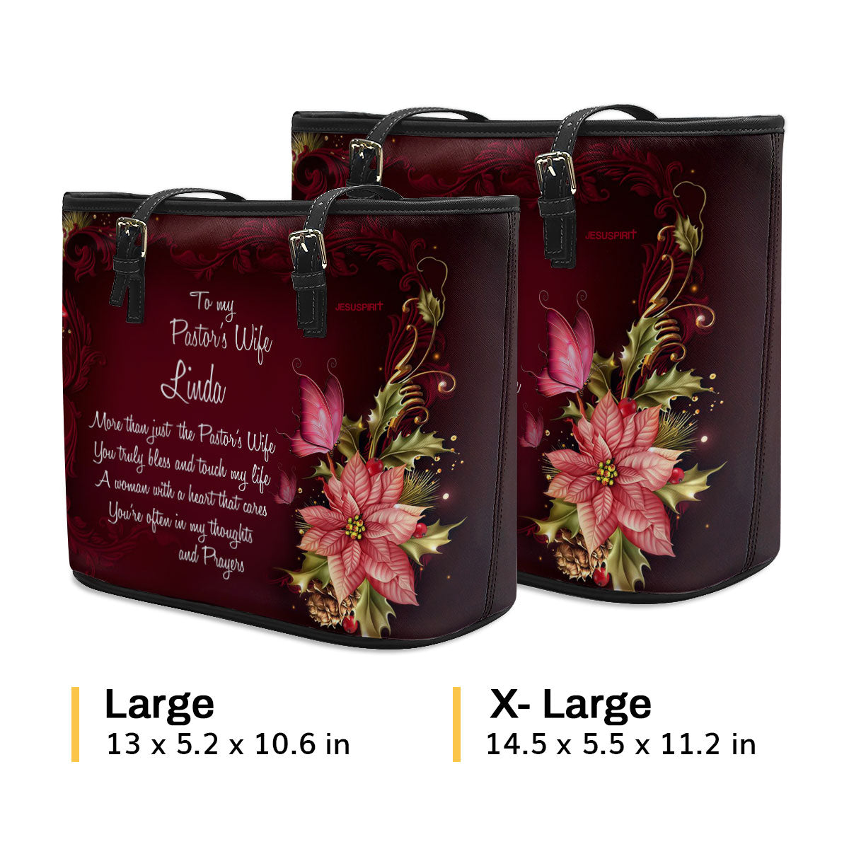 Jesuspirit | Flower And Butterfly | Special Gift For Pastor's Wife | Personalized Large Leather Tote Bag With Long Strap LLTBH715