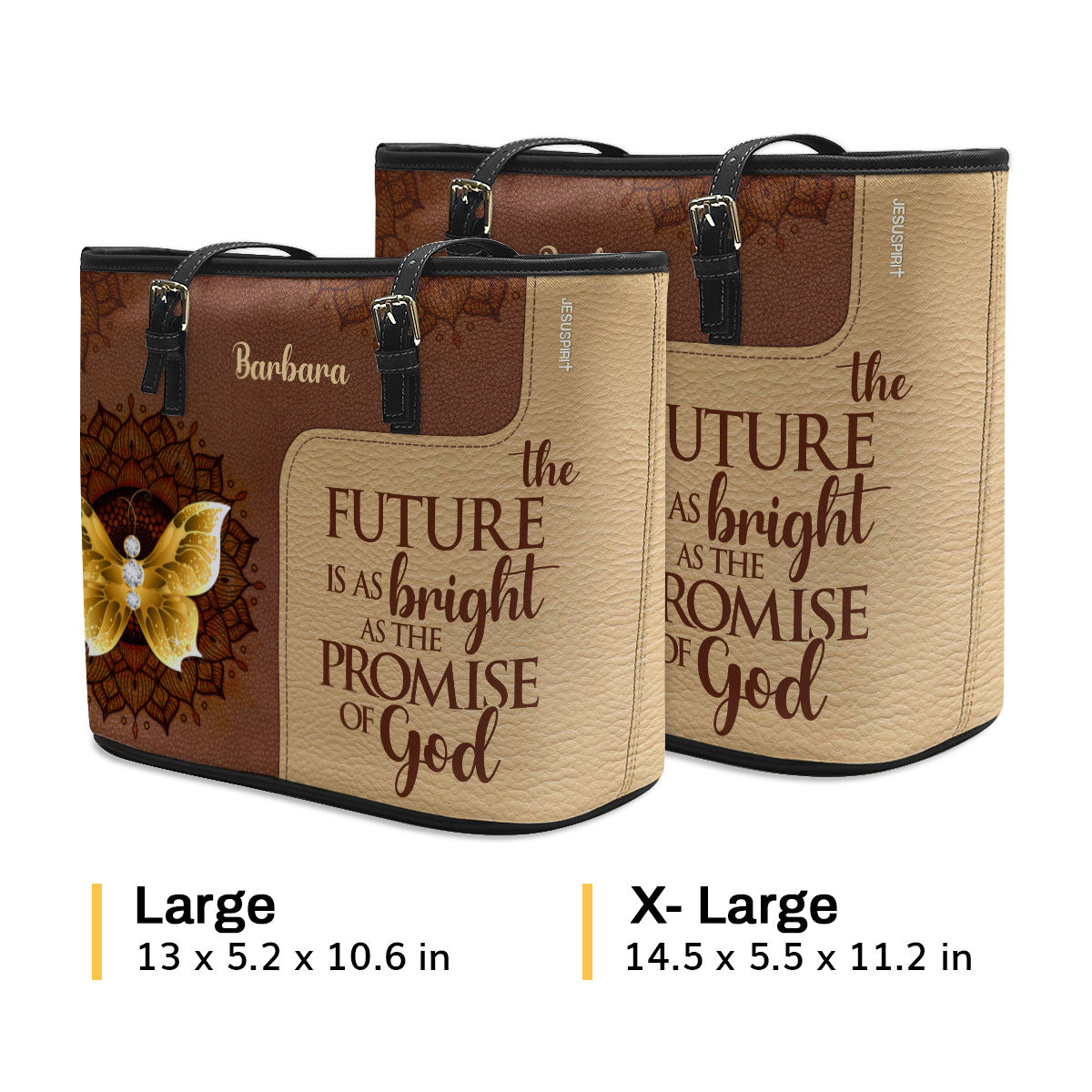 Jesuspirit | Personalized Large Leather Tote Bag With Long Strap | Butterfly And Flower | Christ Gifts For Women Of God LLTBH738