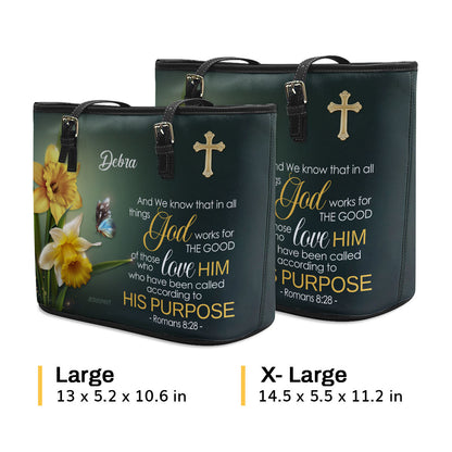 Jesuspirit | Romans 8:28 | Spiritual Gifts For Christian Women | Personalized Large Leather Tote Bag With Long Strap LLTBH741