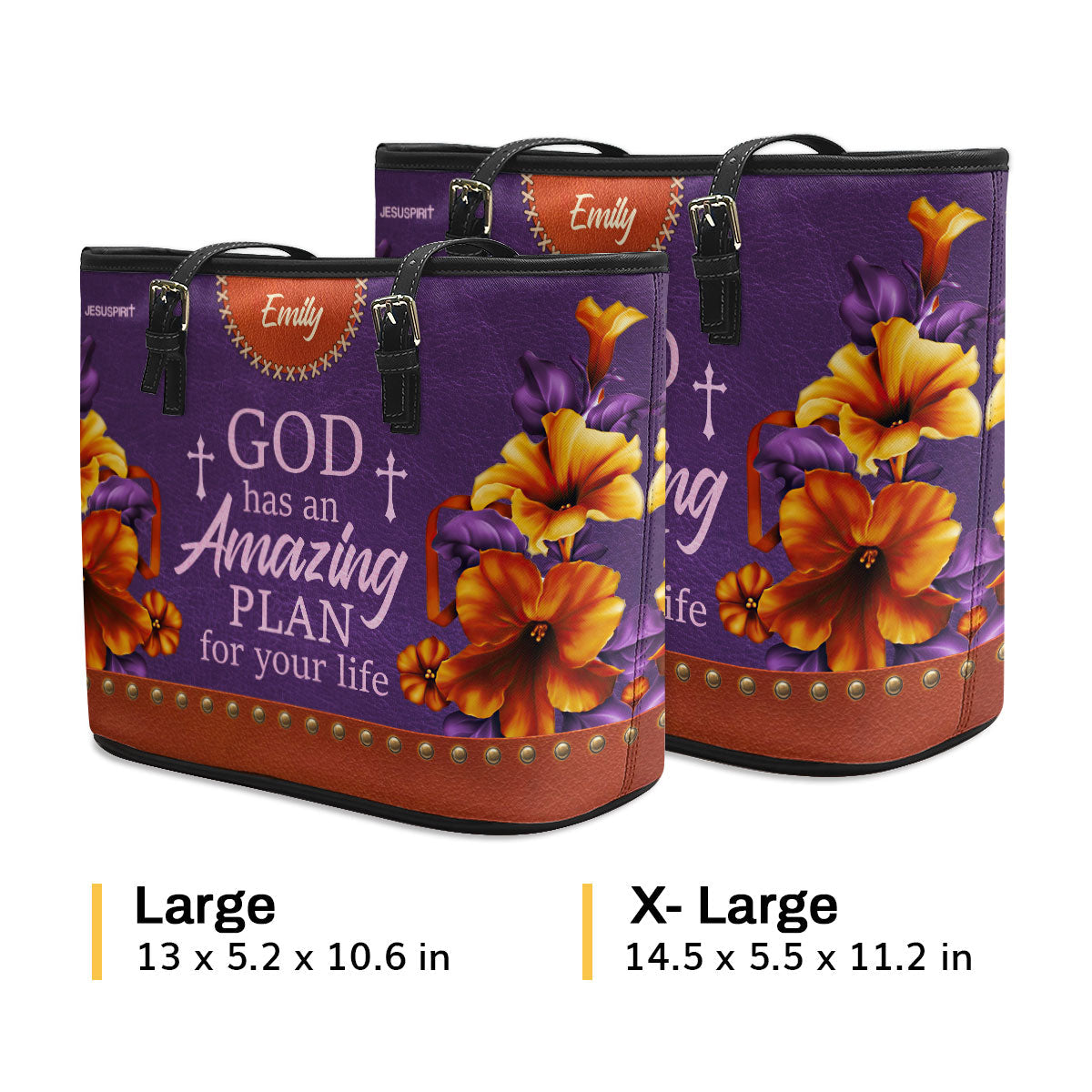 Jesuspirit | God Has An Amazing Plan For Your Life | Pretty Large Leather Tote Bag | Lily And Cross LLTBHN611