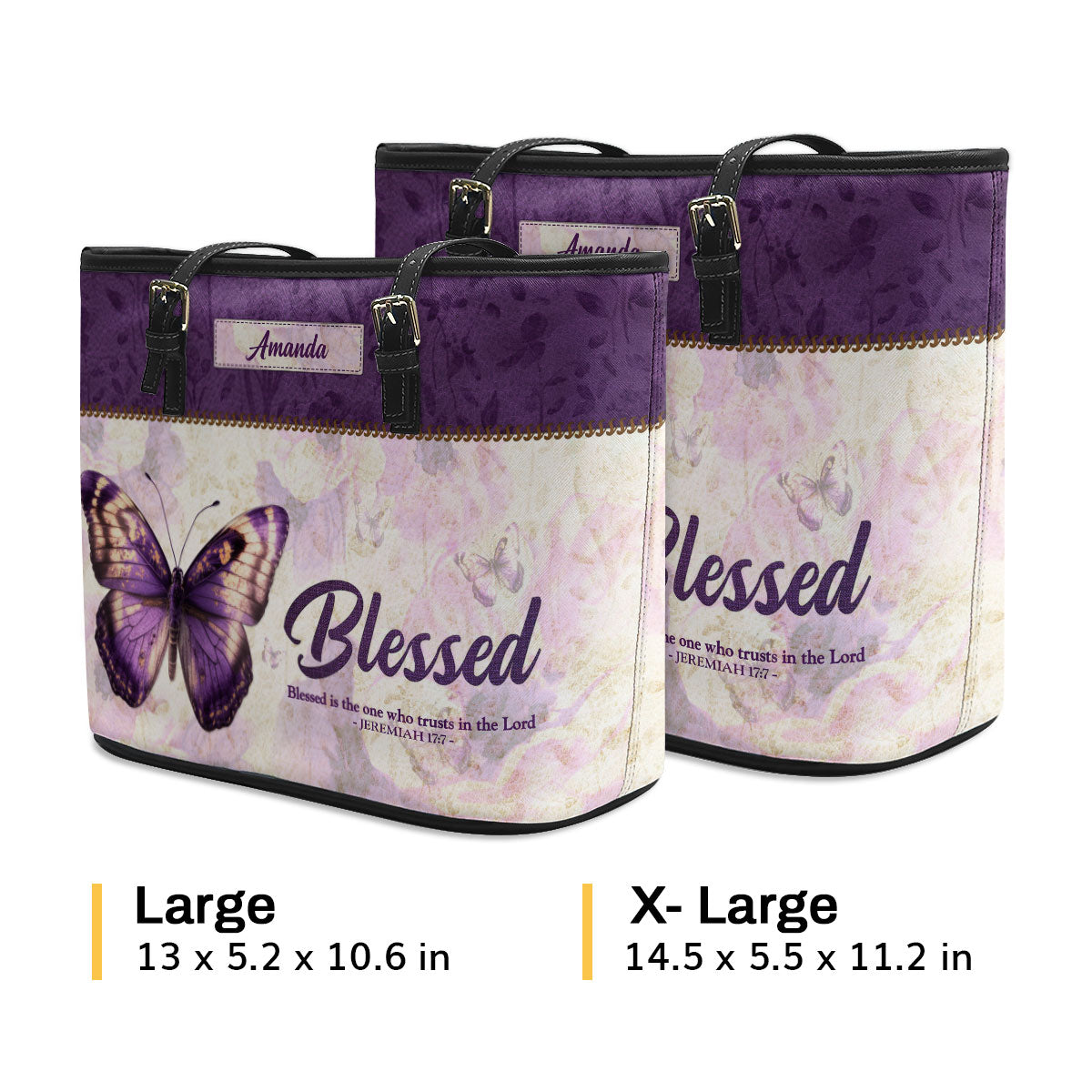 Jesuspirit | Personalized Large Leather Tote Bag | Blessed Is The One Who Trusts In The Lord | Jeremiah 17:7 | Faith Christian Bible Scripture Prayer Gifts LLTBHN801