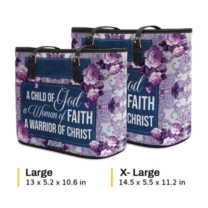 Jesuspirit | Flower And Butterfly | Personalized Purple Large Leather Tote Bag | A Child Of God M19