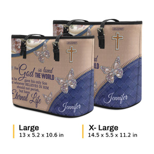 For God So Loved The World - Lovely Personalized Large Leather Tote Bag NUH285