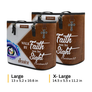 Awesome Personalized Large Leather Tote Bag - Walk By Faith, Not By Sight NUH293