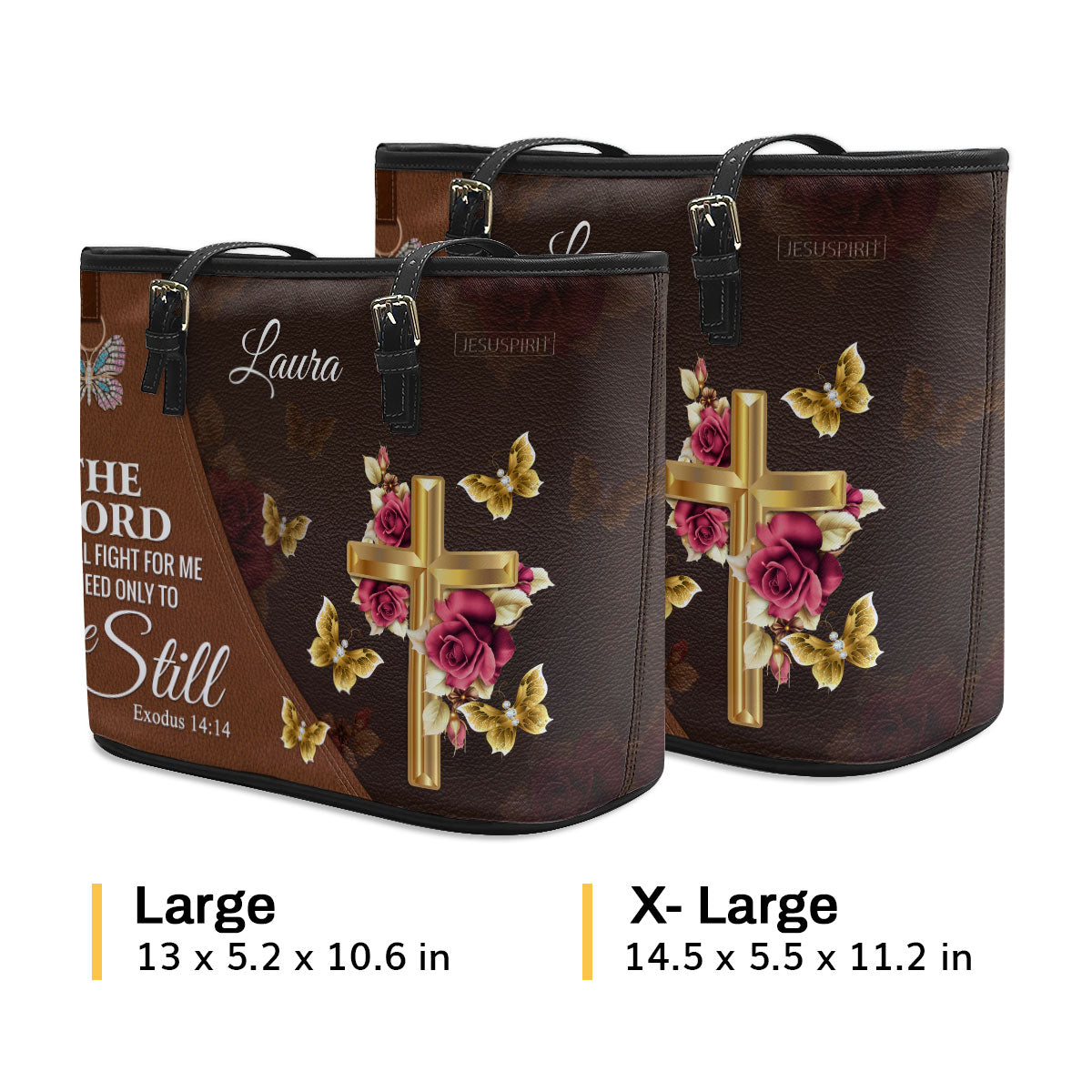 Stunning Personalized Large Leather Tote Bag - The Lord Will Fight For Me NUH298