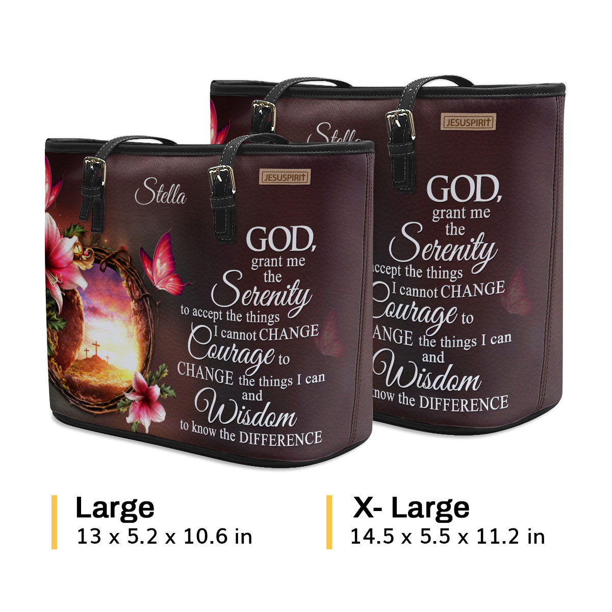 Personalized Large Leather Tote Bag - God, Grant Me The Serenity To Accept The Things I Cannot Change NUH321