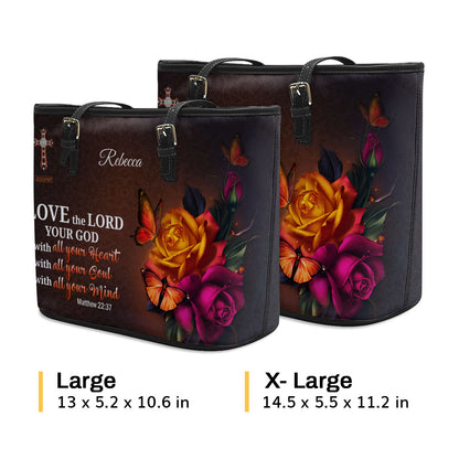 Special Personalized Large Leather Tote Bag - Love The Lord Your God With All Your Heart NUH469