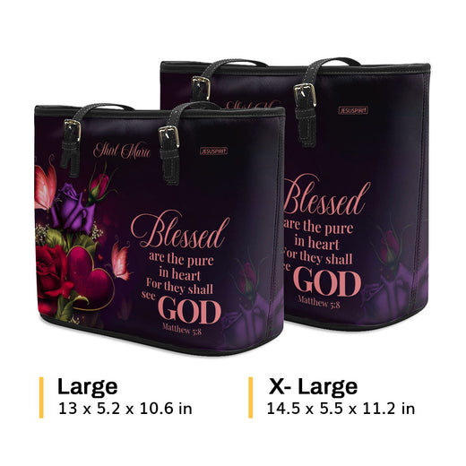 Blessed Are The Pure In Heart For They Shall See God - Beautiful Personalized Large Leather Tote Bag NUH472