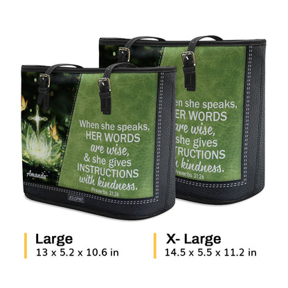 Awesome Personalized Large Leather Tote Bag - When She Speaks, Her Words Are Wise NUHN316