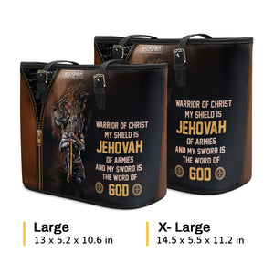 Special Personalized Large Leather Tote Bag - My Shield Is Jehovah Of Armies NUM396
