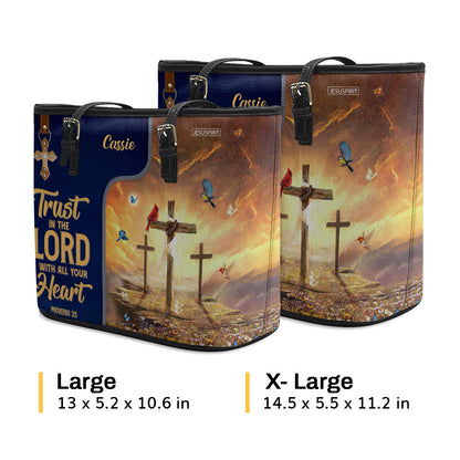Must-Have Personalized Large Leather Tote Bag - Trust In The Lord With All Your Heart NUM500