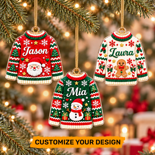 Sweater Christmas Ornament With Baby Name | Personalized 1-Layer Acrylic Ornament