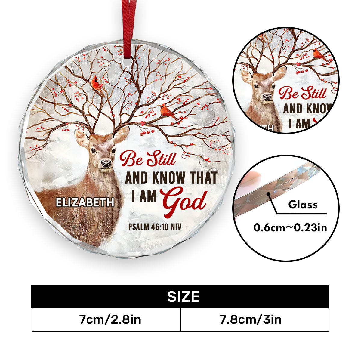 Be Still And Know That I Am God | Personalized 1-Side Round Glass Ornament JSURGOPPT2767TA